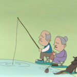 老夫婦と犬釣りをする